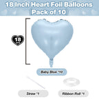 TAOYE Baby Blue Heart Foil Balloons – 18in 10-Pack for Birthday, Baby Shower & More