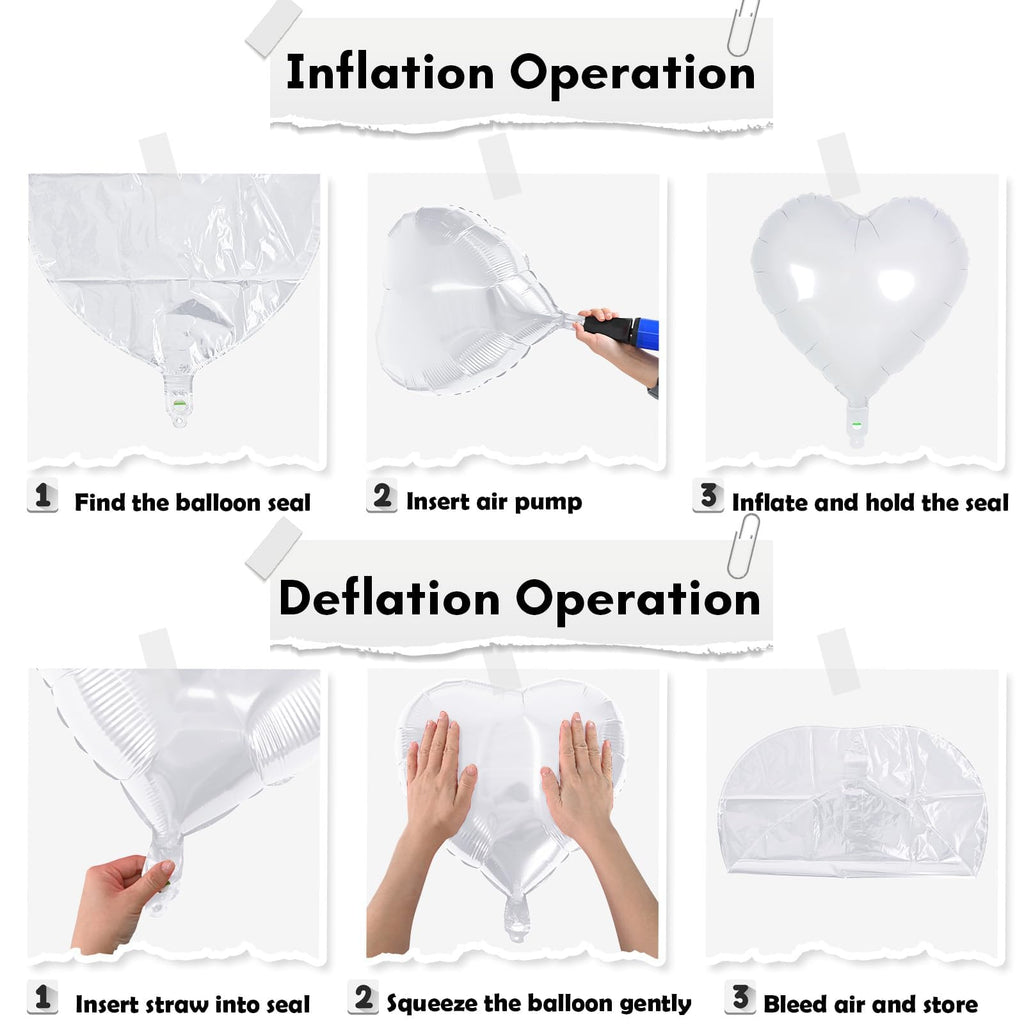 TAOYE Black White Heart Balloons – 18-Inch Matte Foil Heart Set for Party Decor