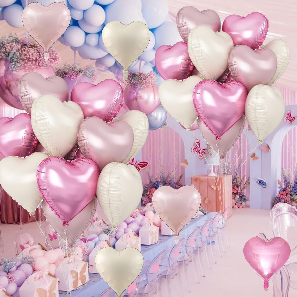 TAOYE Pink White Heart Balloons – 12 Pack 18in Pastel Foil Heart Balloons for Birthday, Baby Shower, Wedding