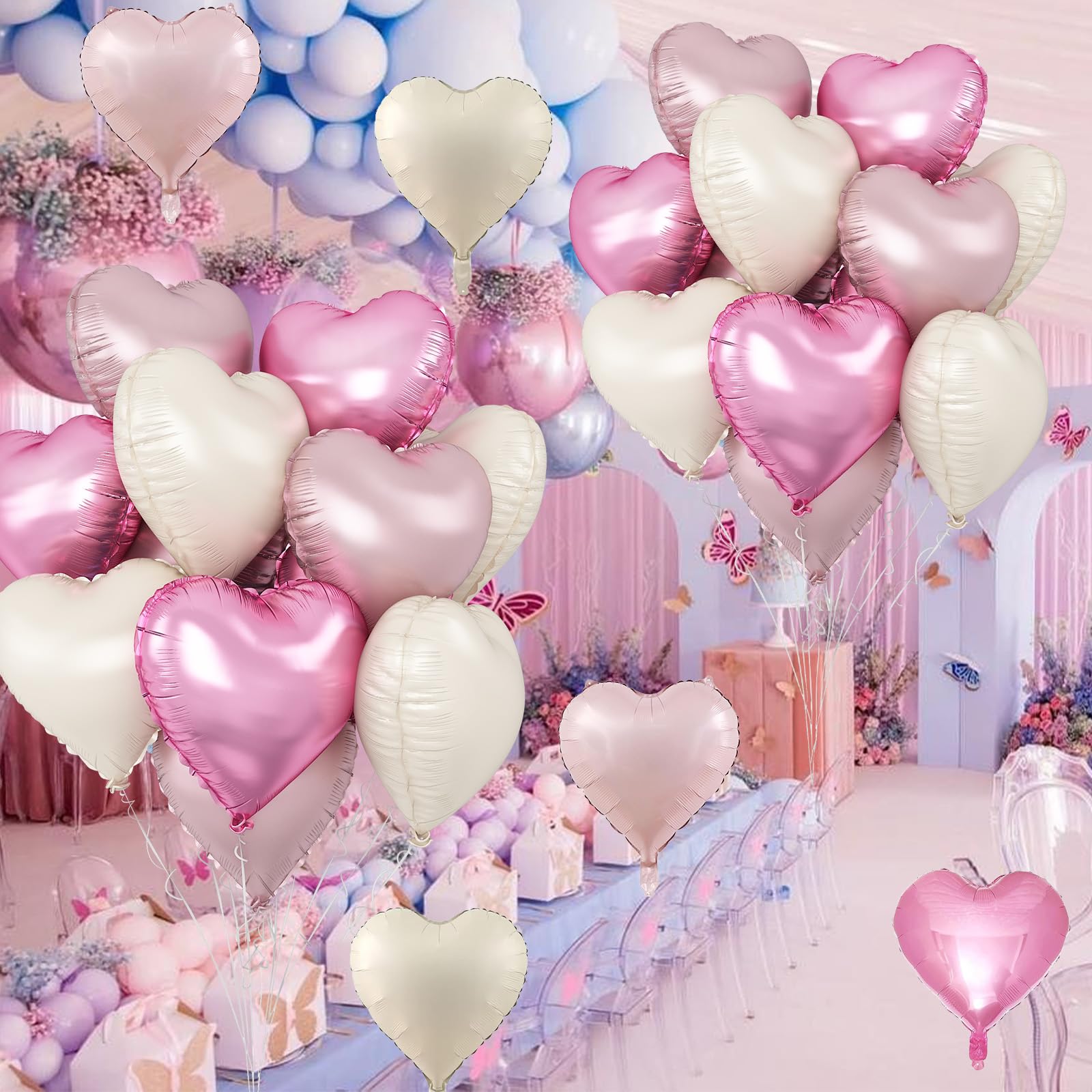 TAOYE Pink White Heart Balloons – 12 Pack 18in Pastel Foil Heart Balloons for Birthday, Baby Shower, Wedding
