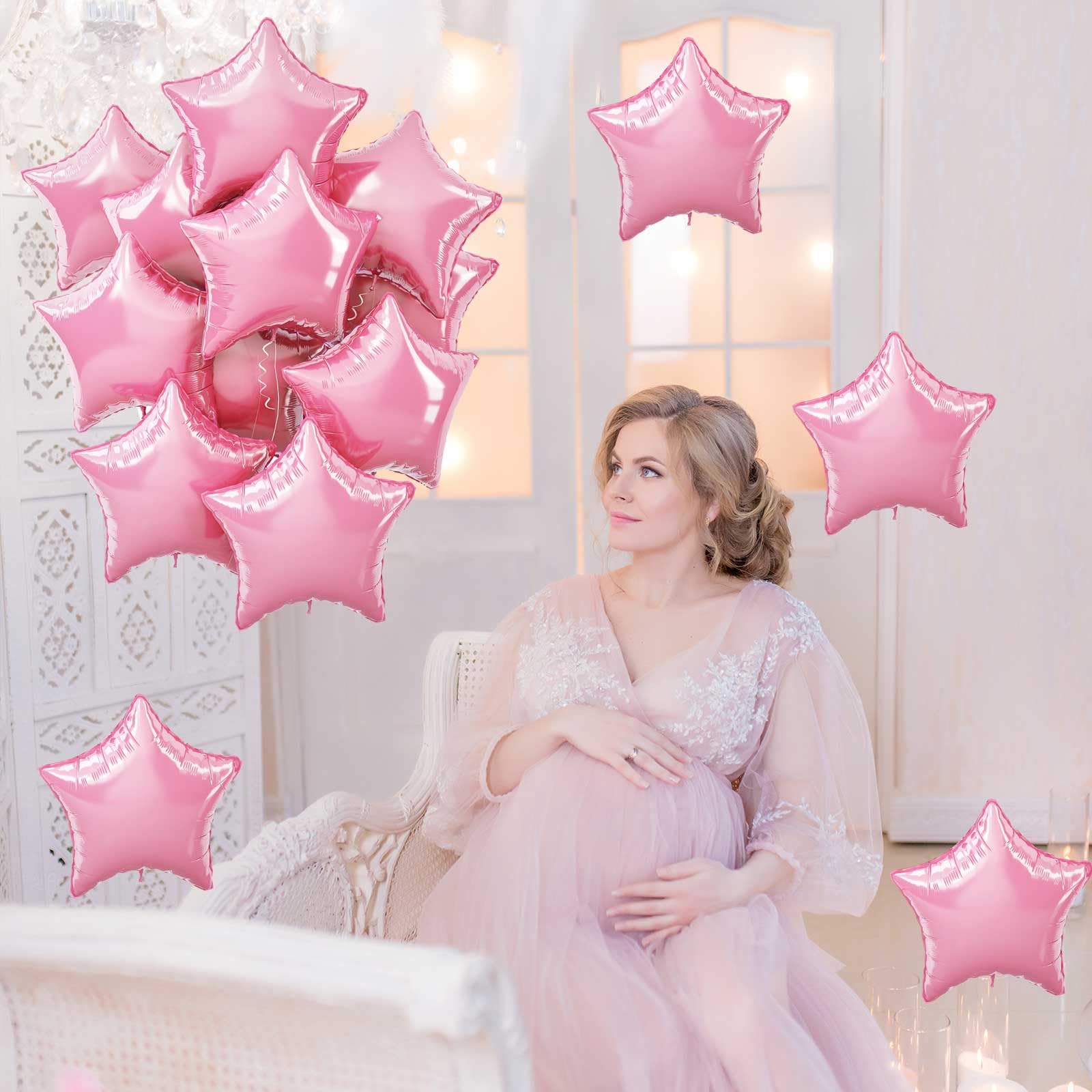 TAOYE Star Foil Balloons - 18-inch Light Pink Aluminum Star Balloons, 10-Pack for Birthday, Wedding, Baby Shower