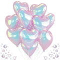 TAOYE Iridescent Heart Balloons — 9pc 18in Transparent Rainbow Heart Foil Balloons