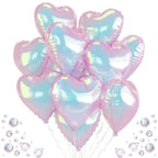 TAOYE Iridescent Heart Balloons — 9pc 18in Transparent Rainbow Heart Foil Balloons