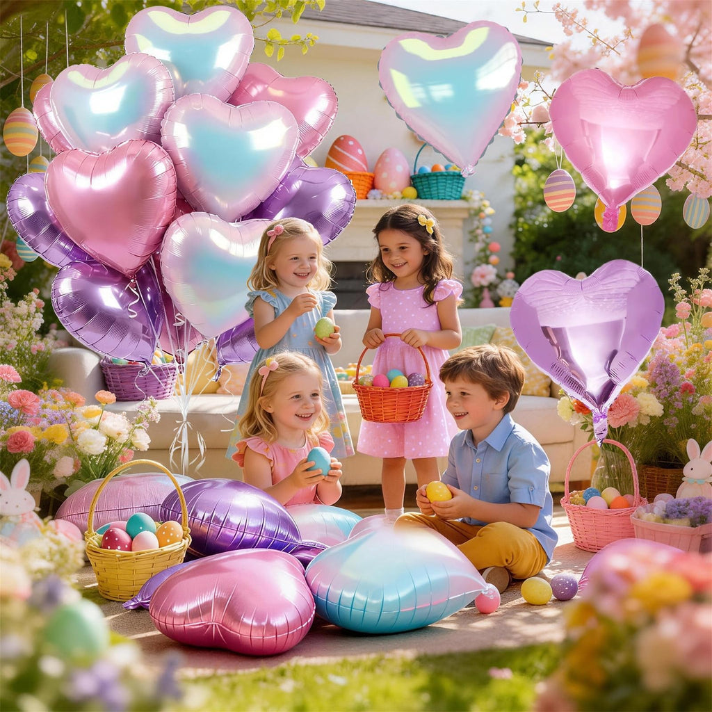 TAOYE Pink Purple Iridescent Heart Balloons – 12-Piece Pastel Foil Hearts for Party Decor
