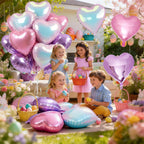 TAOYE Pink Purple Iridescent Heart Balloons – 12-Piece Pastel Foil Hearts for Party Decor