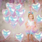 TAOYE Iridescent Heart Balloons — 9pc 18in Transparent Rainbow Heart Foil Balloons