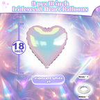 TAOYE Iridescent Heart Balloons — 9pc 18in Transparent Rainbow Heart Foil Balloons