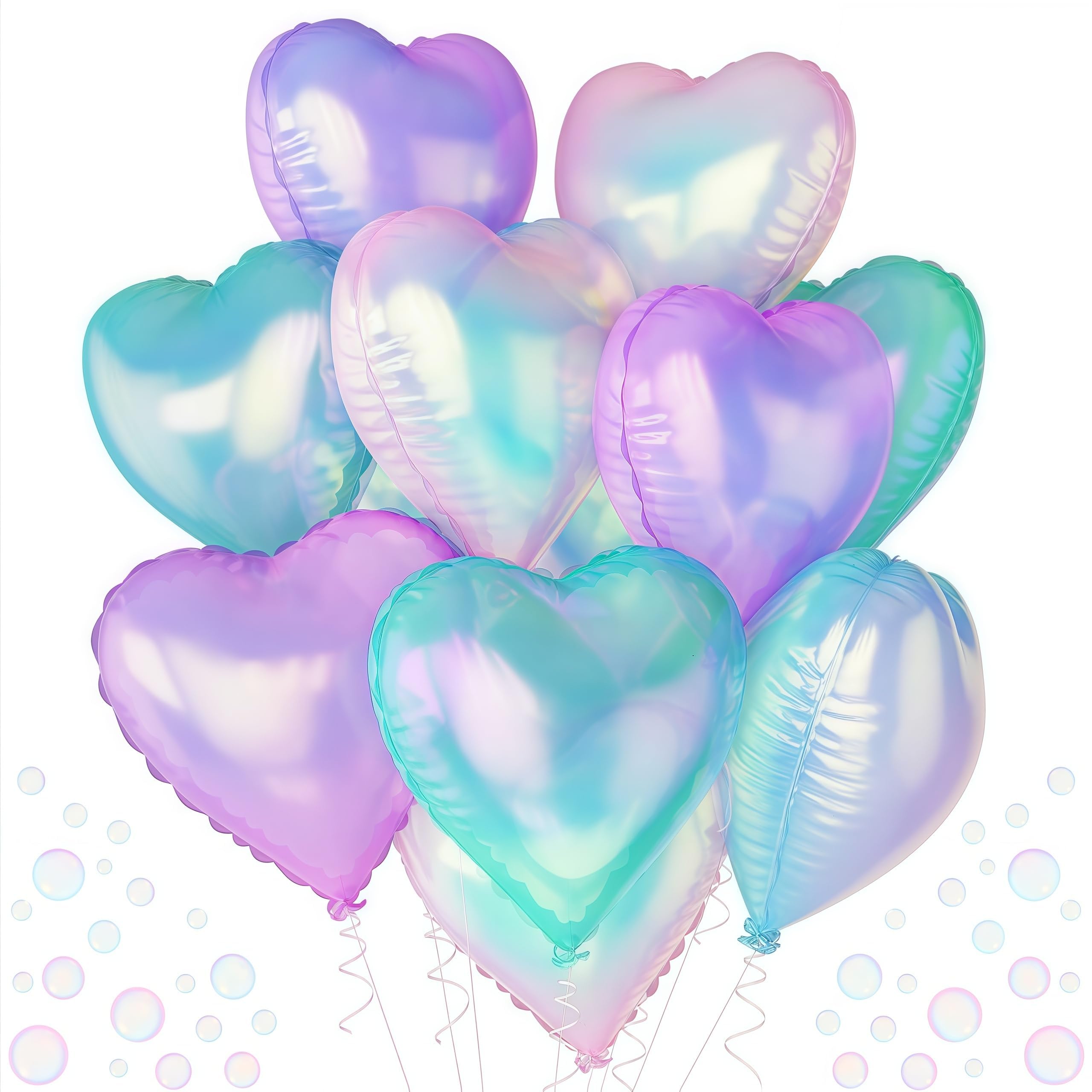 TAOYE Iridescent Heart Balloons – 12Pcs 18in Transparent Crystal Heart Foil Balloons