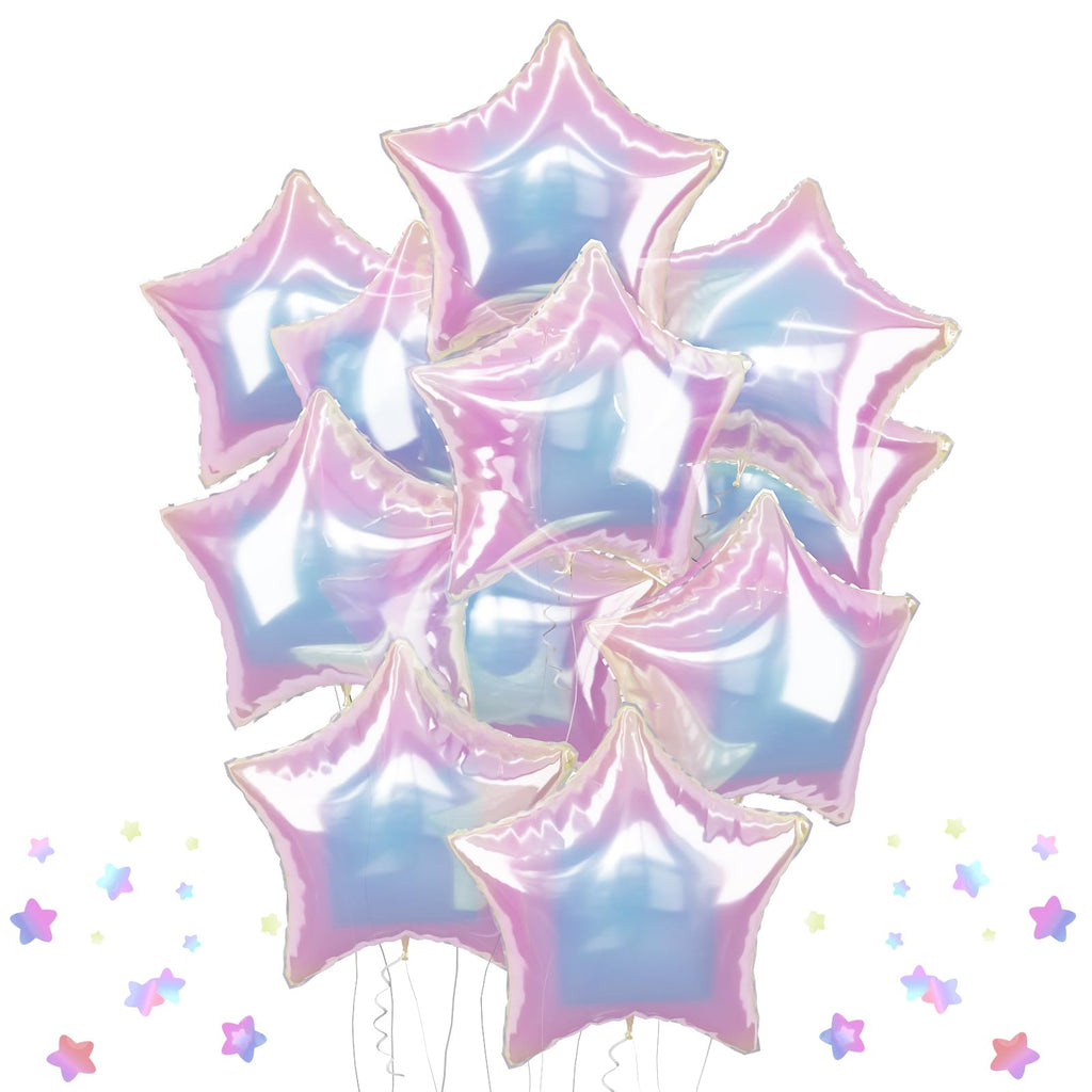 TAOYE Iridescent Star Balloons 18in – 9pc Gradient Crystal Foil Stars for Party Decor