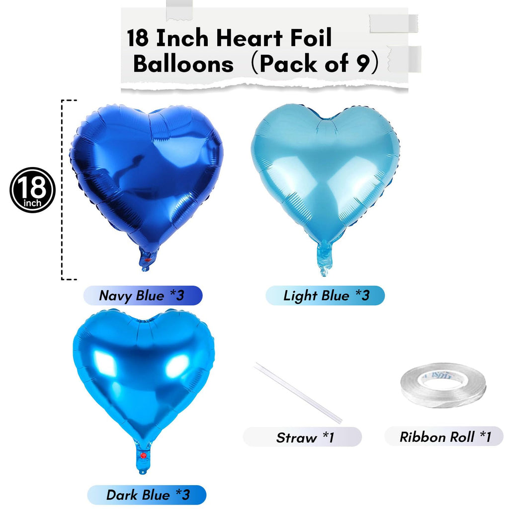 TAOYE Blue Heart Foil Balloons – 18 Inch Mixed Blue Hearts for Celebrations