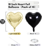 TAOYE Black Gold Foil Heart Balloons – 18 Inch, 10 Pcs (Light Gold & Black Hearts)