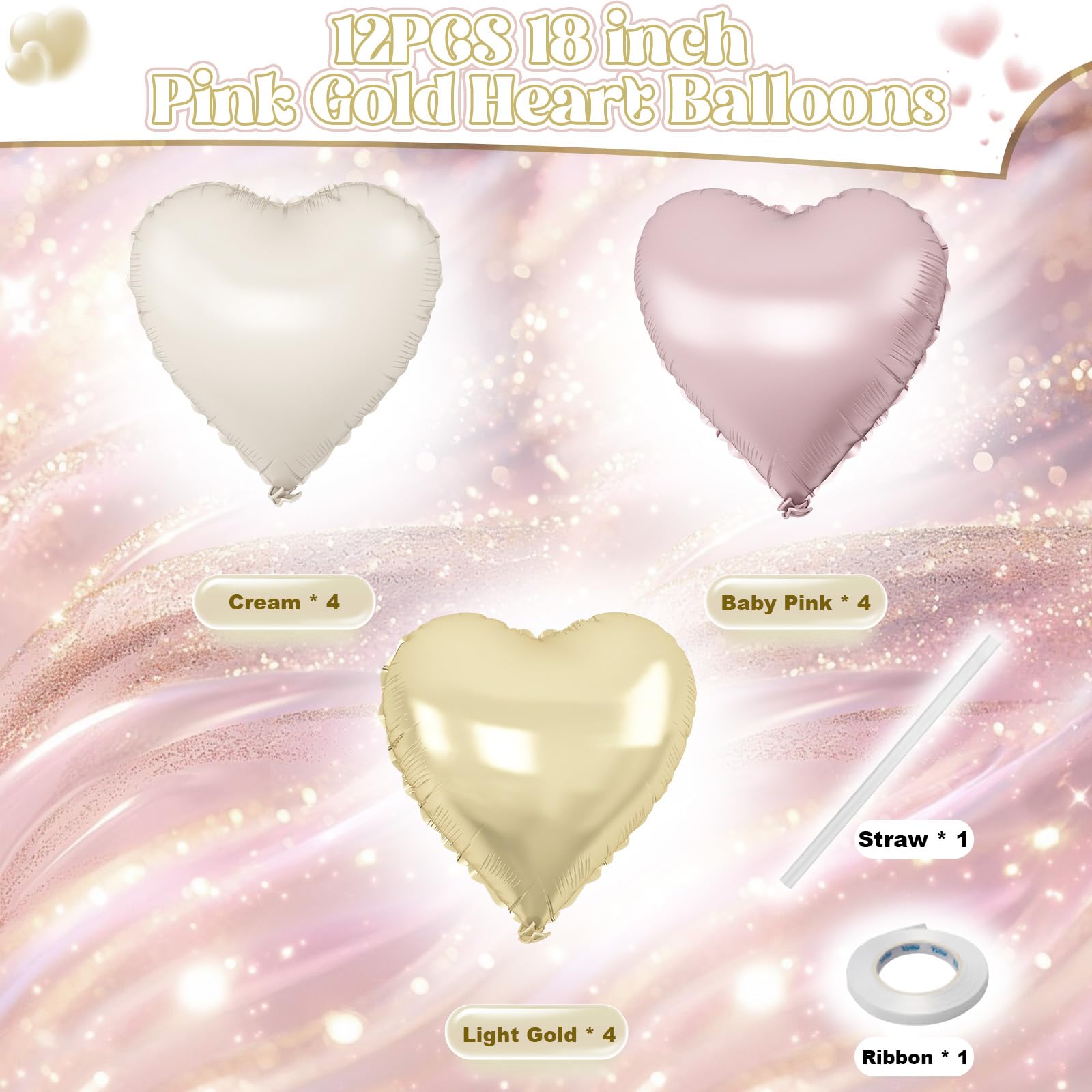 TAOYE Dusty Pink Cream Heart Balloons – 12pc 18in Foil Heart Balloon Set