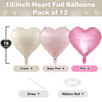 TAOYE Pink White Heart Balloons – 12 Pack 18in Pastel Foil Heart Balloons for Birthday, Baby Shower, Wedding