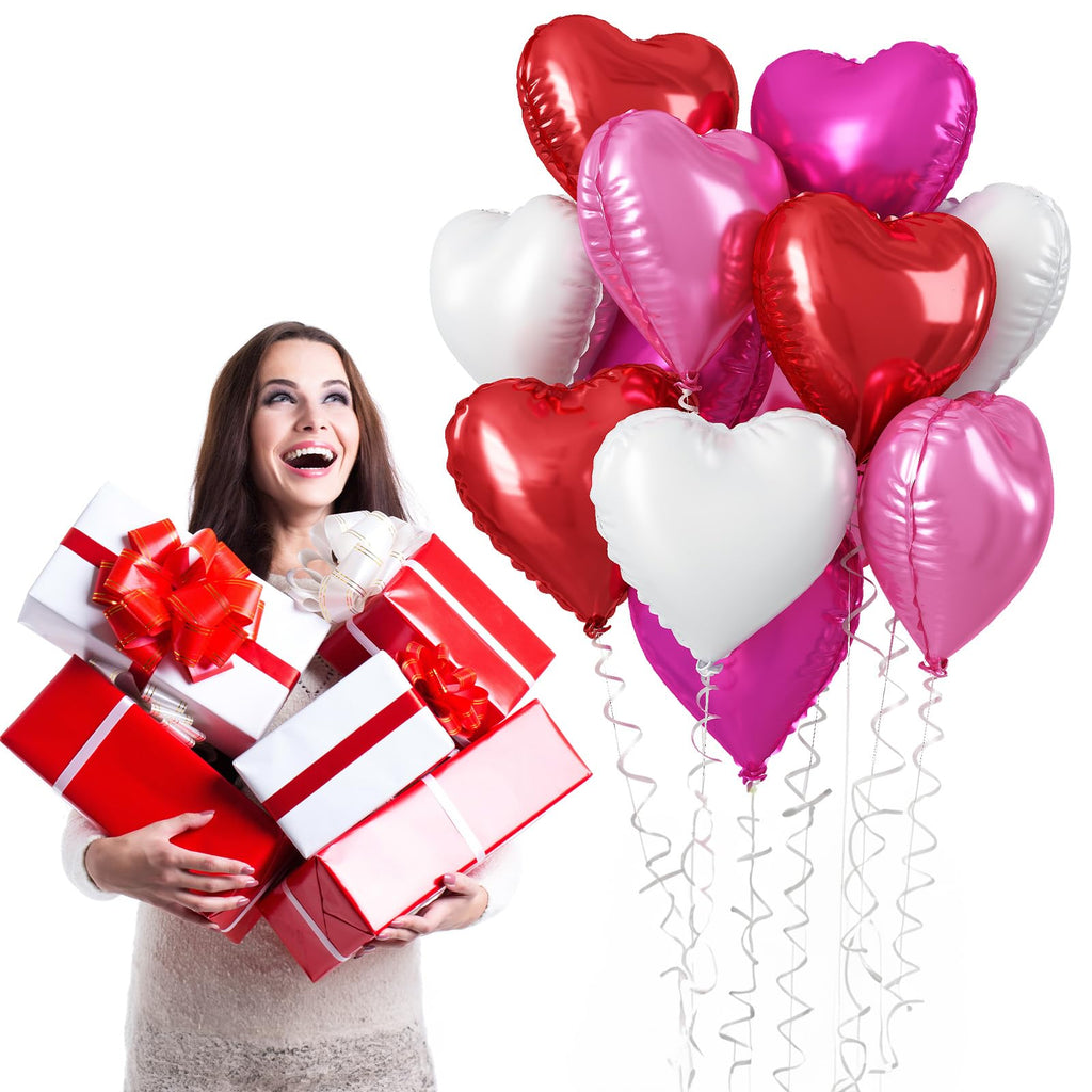 TAOYE Red Pink Heart Balloons, 18 Inch – 12 Pack Mylar Heart Foil Balloons for Birthday, Wedding, Valentine