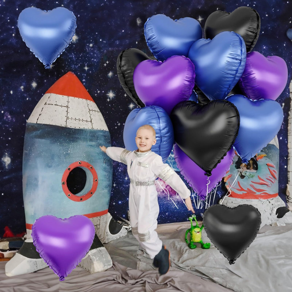 TAOYE 12-Pack 18-Inch Blue Purple Black Heart Foil Balloons - Party Decorations