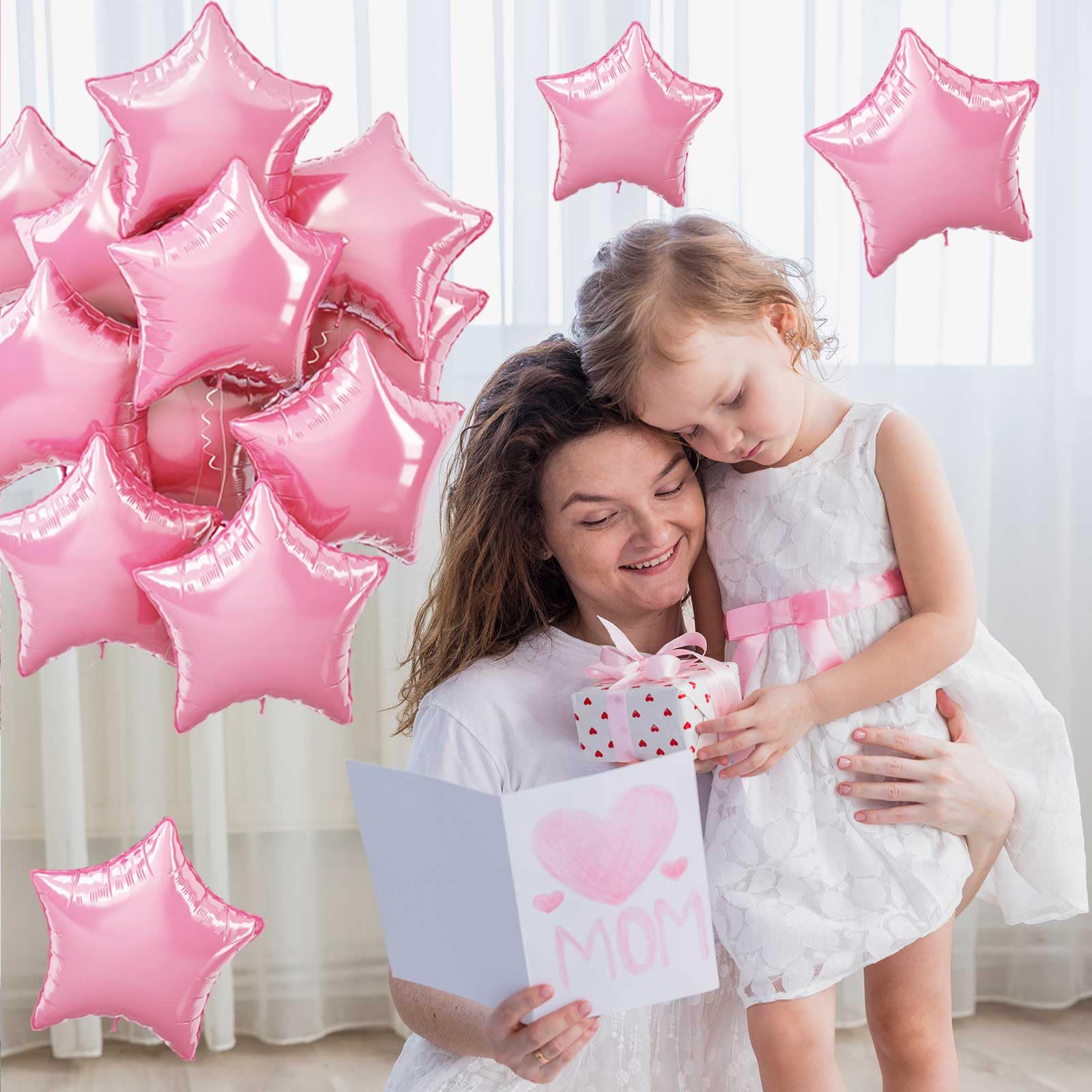 TAOYE Star Foil Balloons - 18-inch Light Pink Aluminum Star Balloons, 10-Pack for Birthday, Wedding, Baby Shower