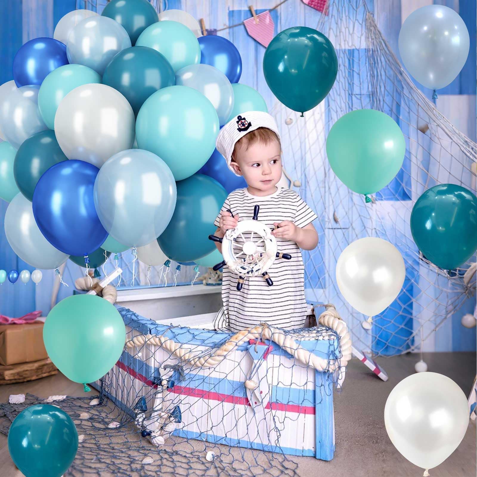 TAOYE Teal Blue & White 12in Balloons – Under the Sea Ocean Party Decor