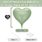 TAOYE Sage Green Heart Foil Balloons — 10-Pack Olive/Light Green Mylar Balloons for Parties