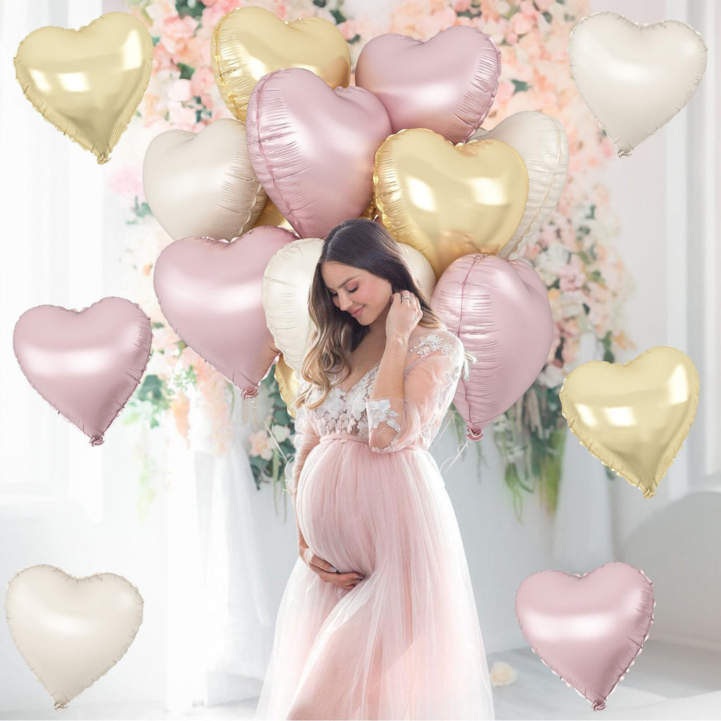 TAOYE Dusty Pink Cream Heart Balloons – 12pc 18in Foil Heart Balloon Set