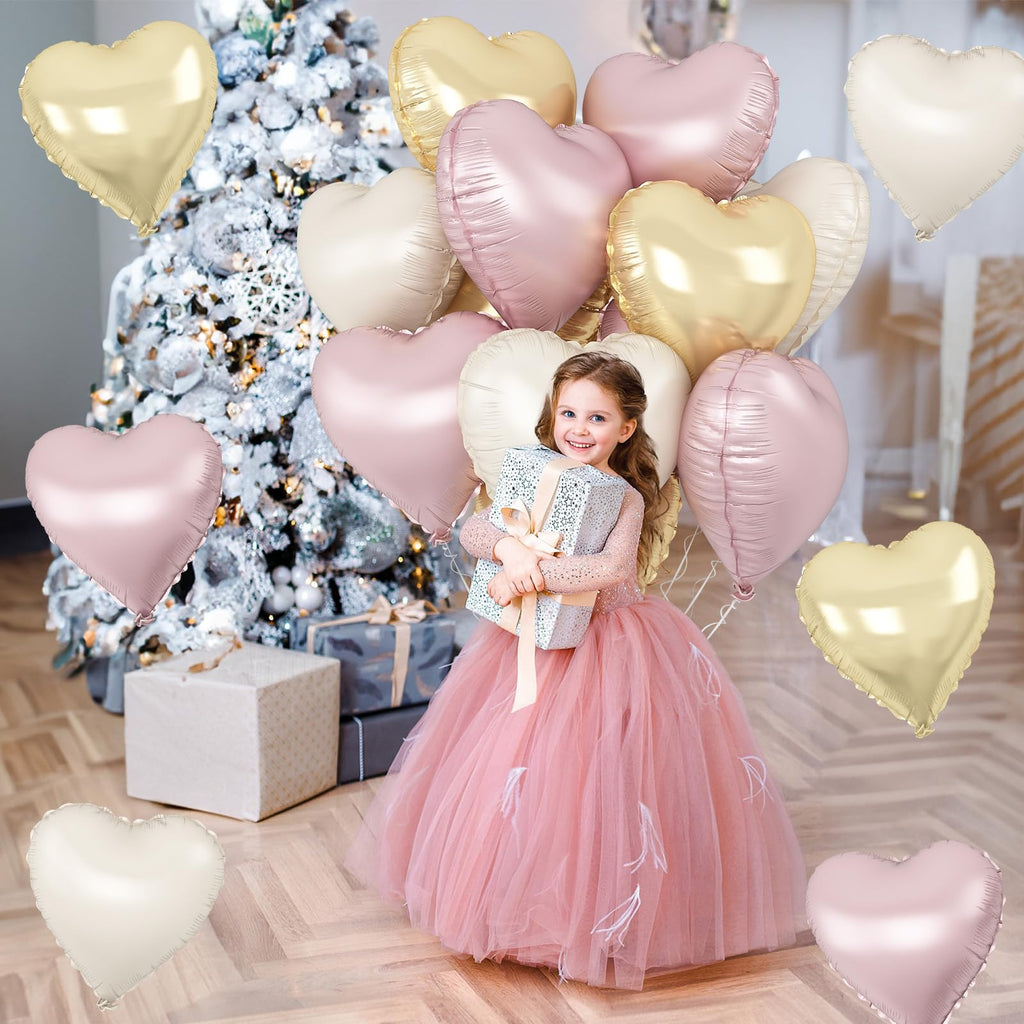 TAOYE Dusty Pink Cream Heart Balloons – 12pc 18in Foil Heart Balloon Set