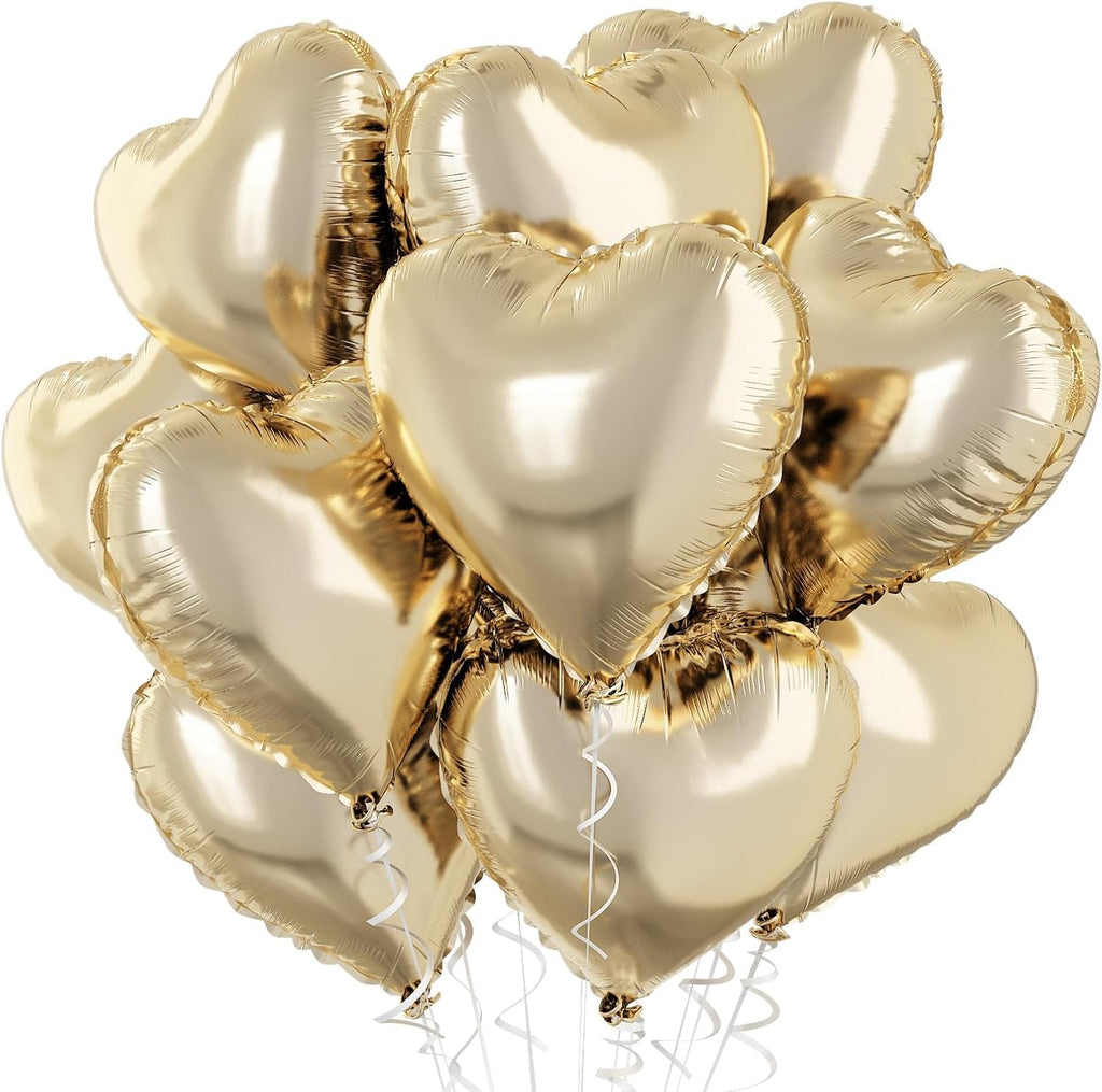 TAOYE Pastel Gold Heart Balloons – 10 Pcs, 18-inch Light Yellow Foil Heart Mylar Balloons