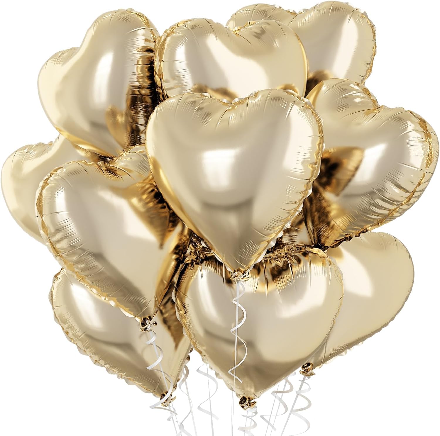 TAOYE Pastel Gold Heart Balloons – 10 Pcs, 18-inch Light Yellow Foil Heart Mylar Balloons