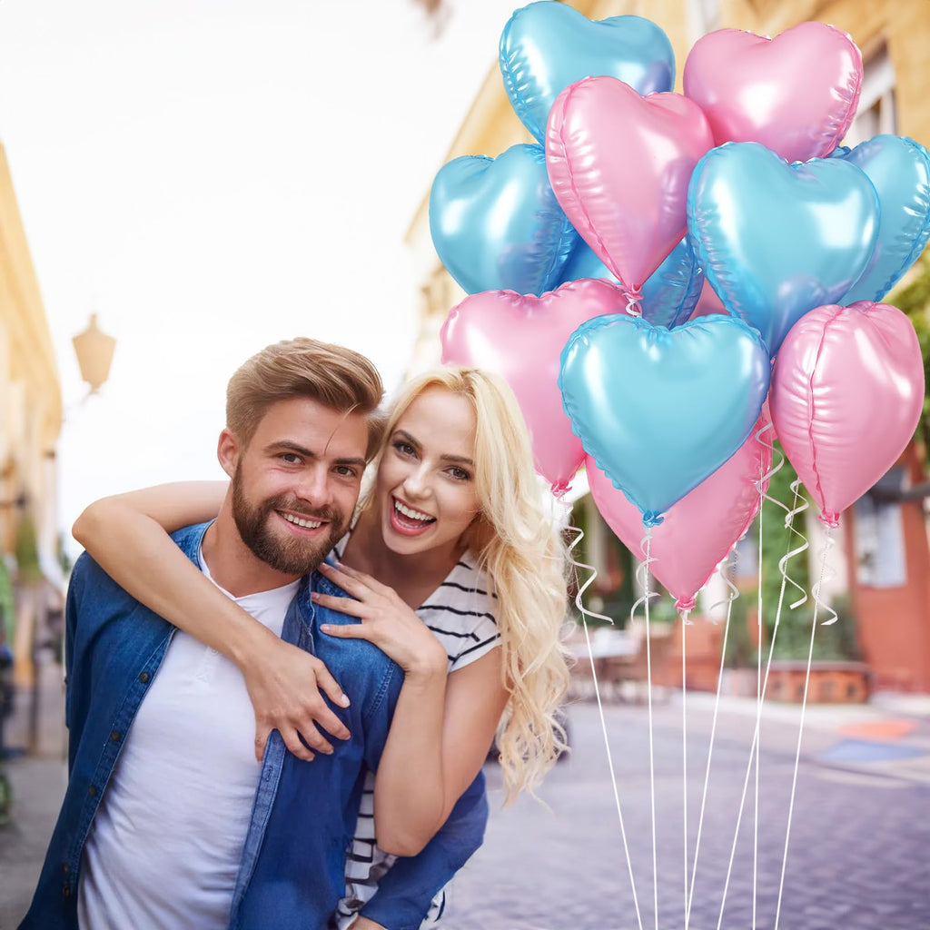 TAOYE Pink & Blue 18-Inch Heart Foil Balloons – Pastel Baby Shower & Gender Reveal Decor