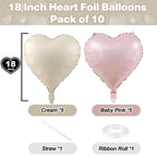 TAOYE Pink & Cream 18-Inch Heart Balloons - 10-Pack Foil Mylar for Boho Birthday, Baby Shower, Valentines