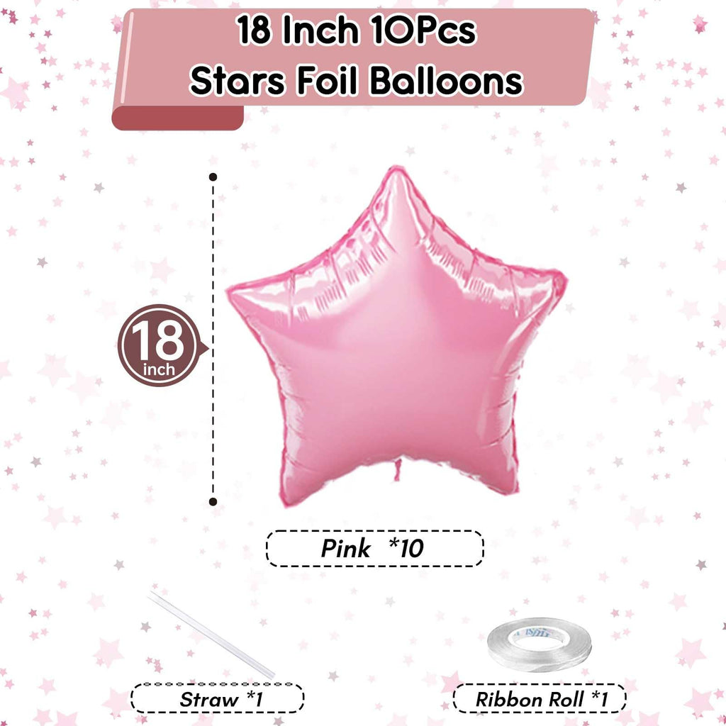 TAOYE Star Foil Balloons - 18-inch Light Pink Aluminum Star Balloons, 10-Pack for Birthday, Wedding, Baby Shower