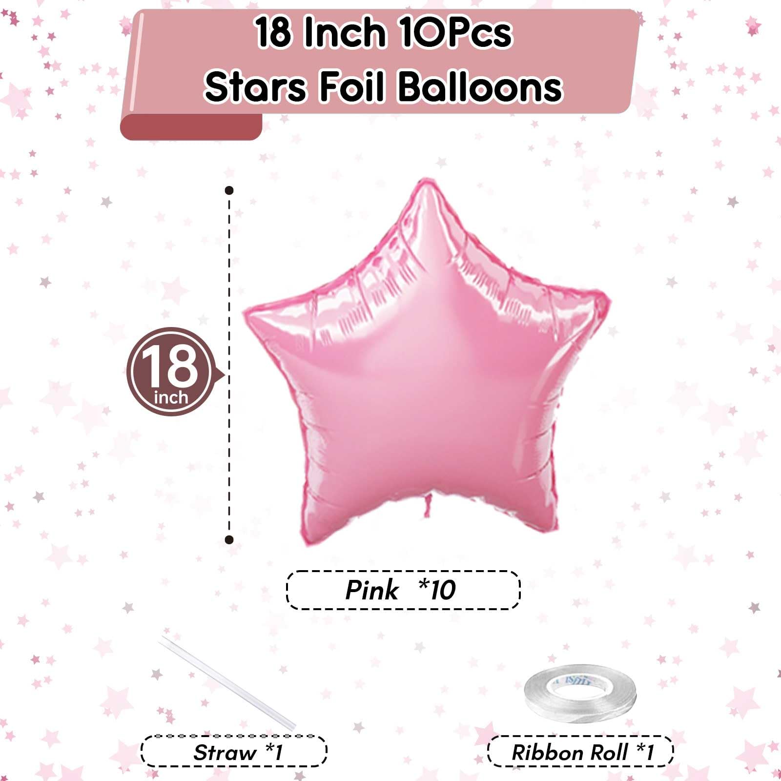 TAOYE Star Foil Balloons - 18-inch Light Pink Aluminum Star Balloons, 10-Pack for Birthday, Wedding, Baby Shower