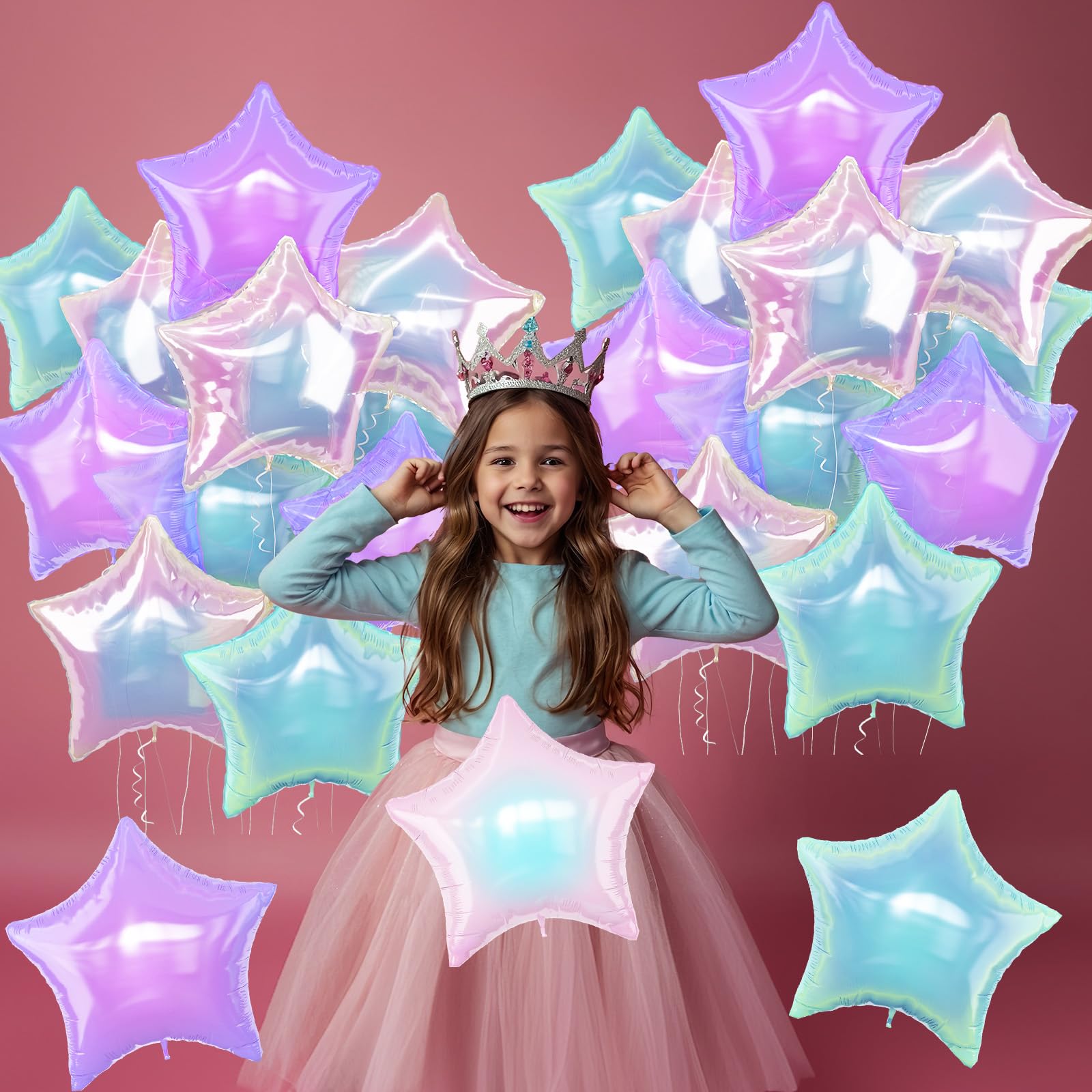 TAOYE Iridescent Star Balloons 18in – 9-Piece Gradient Pink Purple Green