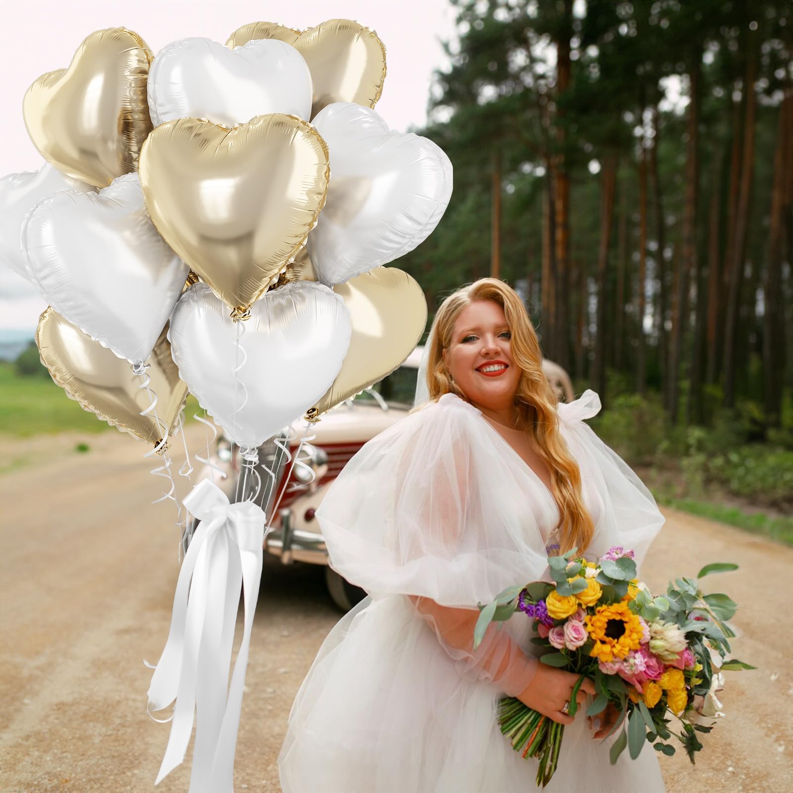 TAOYE Gold White Heart Foil Balloons – 18in, 10pcs for Parties