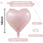 TAOYE Baby Pink Heart Balloons 18-Inch 12-Pack Pearl Mylar Hearts – Birthday, Wedding, Baby Shower