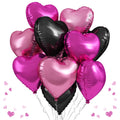 TAOYE Pink & Black Heart Foil Balloons – 12 Pack, 18in Hearts for Parties