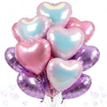 TAOYE Pink Purple Iridescent Heart Balloons – 12-Piece Pastel Foil Hearts for Party Decor