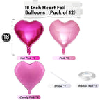 TAOYE Pink Mixed Heart Balloons 18in – 12pc Foil Heart Decorations