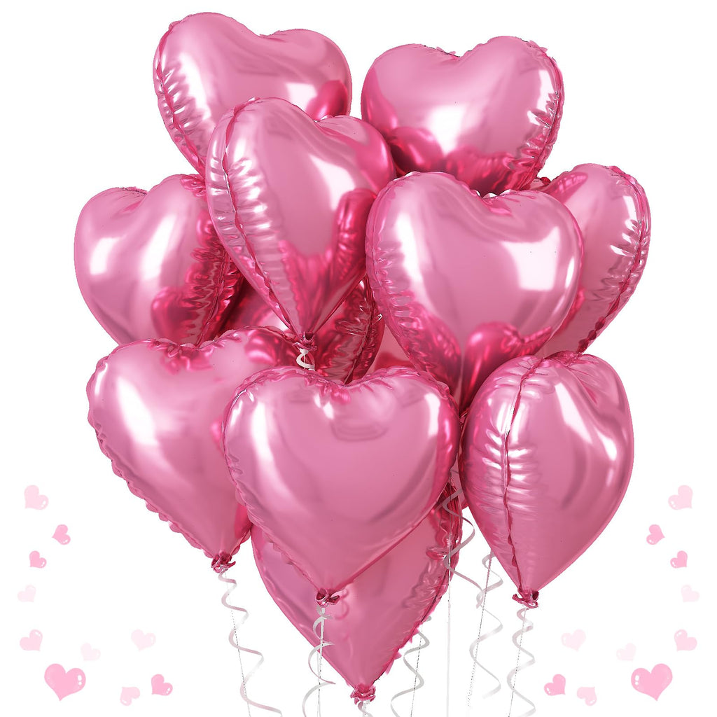 TAOYE Pink Heart Foil Balloons, 18-Inch, 10-Pack — Ideal for Weddings, Birthdays, Baby Showers