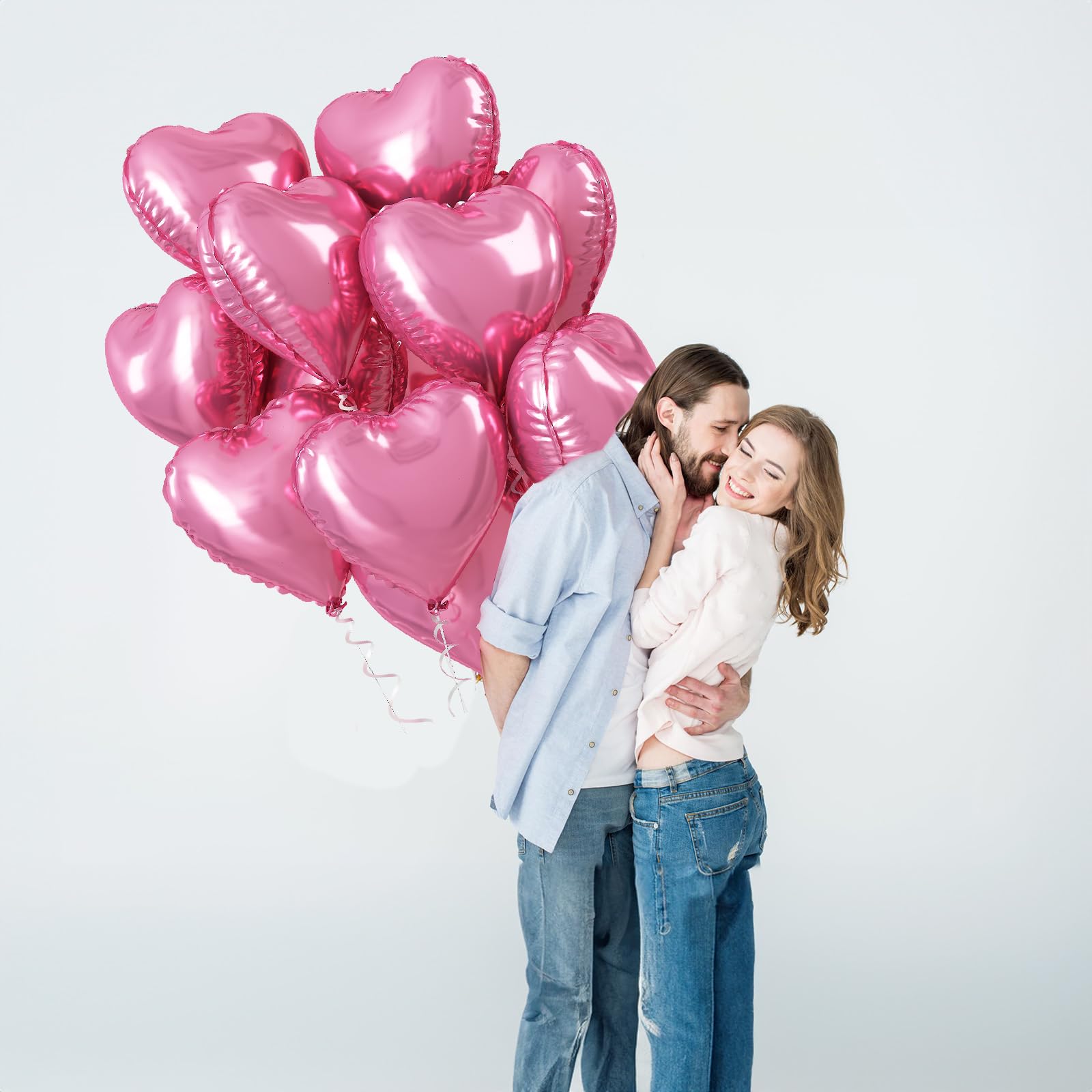 TAOYE Pink Heart Foil Balloons, 18-Inch, 10-Pack — Ideal for Weddings, Birthdays, Baby Showers