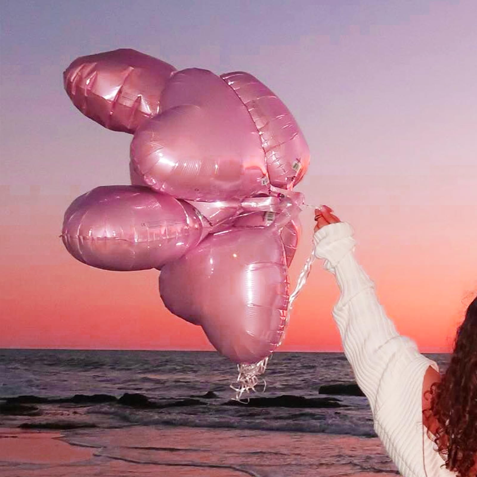 TAOYE Pink Heart Foil Balloons, 18-Inch, 10-Pack — Ideal for Weddings, Birthdays, Baby Showers