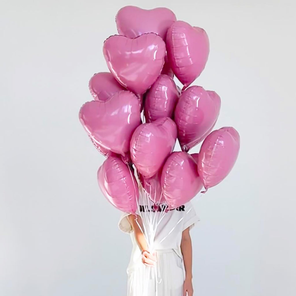 TAOYE Pink Heart Foil Balloons, 18-Inch, 10-Pack — Ideal for Weddings, Birthdays, Baby Showers
