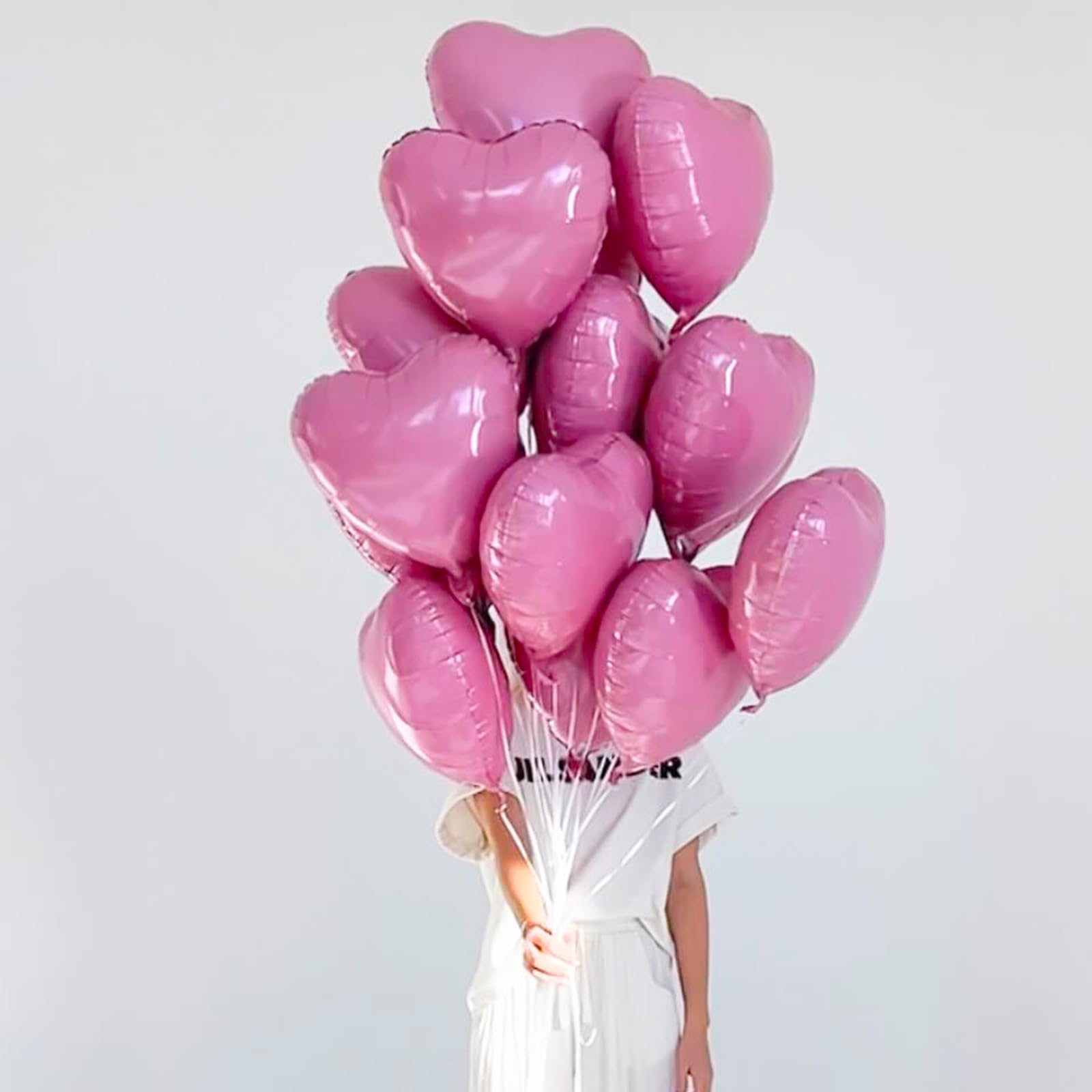 TAOYE Pink Heart Foil Balloons, 18-Inch, 10-Pack — Ideal for Weddings, Birthdays, Baby Showers