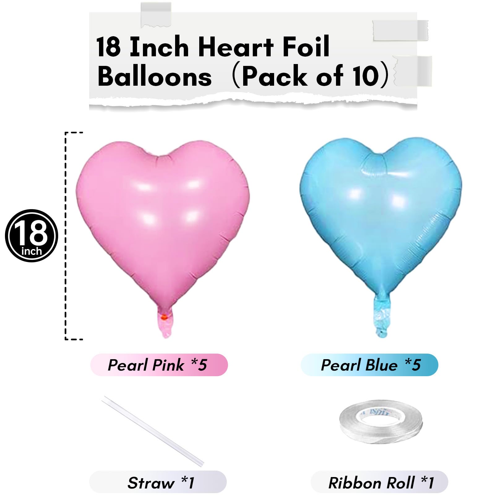 TAOYE Pink & Blue 18-Inch Heart Foil Balloons – Pastel Baby Shower & Gender Reveal Decor