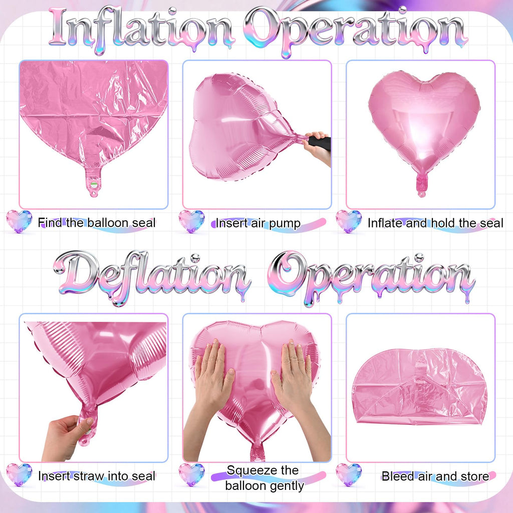 TAOYE Pink Purple Iridescent Heart Balloons – 12-Piece Pastel Foil Hearts for Party Decor