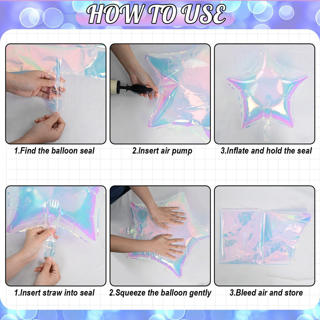 TAOYE Iridescent Star Balloons 18in – 9-Piece Gradient Pink Purple Green