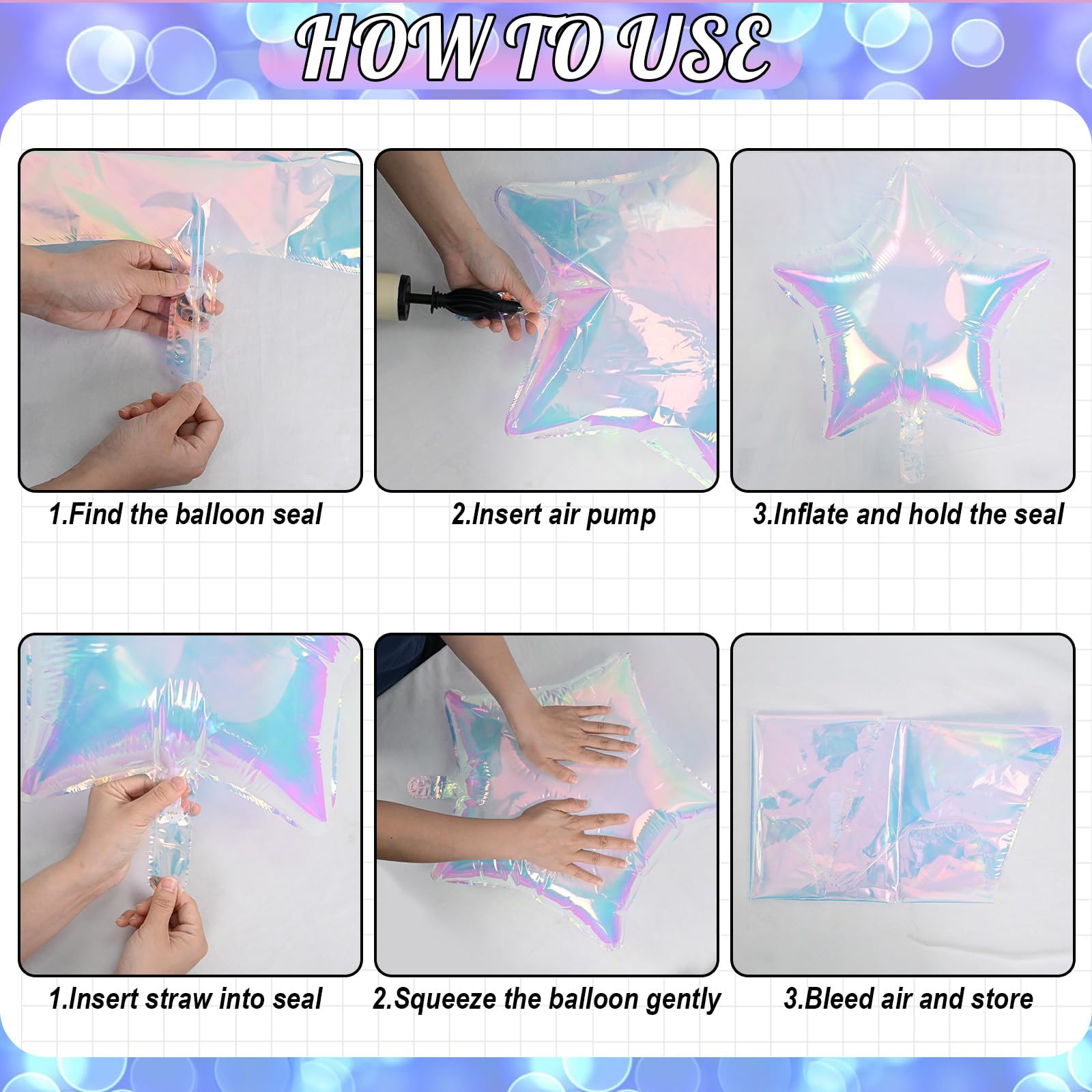 TAOYE Iridescent Star Balloons 18in – 9-Piece Gradient Pink Purple Green