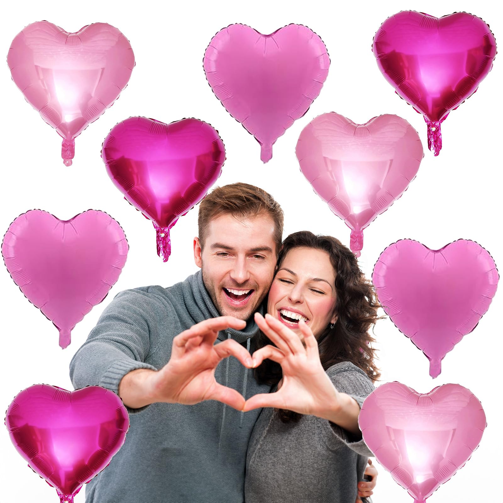 TAOYE Pink Mixed Heart Balloons 18in – 12pc Foil Heart Decorations