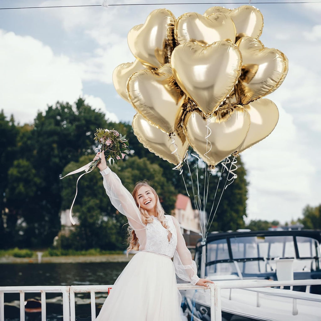 TAOYE Pastel Gold Heart Balloons – 10 Pcs, 18-inch Light Yellow Foil Heart Mylar Balloons