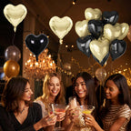 TAOYE Black Gold Foil Heart Balloons – 18 Inch, 10 Pcs (Light Gold & Black Hearts)