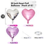 TAOYE Pink Purple Heart Foil Balloons 18in - 12ct for Birthday, Wedding, Valentines