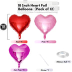 TAOYE Hot Pink Foil Heart Balloons – 12pc 18" Mylar Hearts for Birthdays, Weddings & Valentine Decor